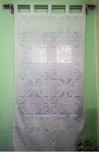 Black Color Art Semi-Transparent Cotton Organdy Applique Cut-Work Curtain Window - Picture 1 of 4