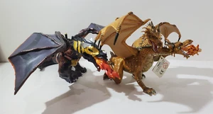 Lot (2) Papo Fantasy World Dragons - Gold Two-Headed Dragon / Dragon Of Darkness - Picture 1 of 6