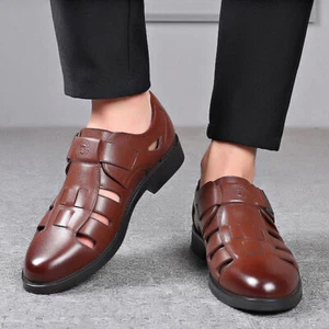 Sandali estivi da uomo punta chiusa tacco piatto cavo pelle PU scarpe sandali comode - Foto 1 di 22