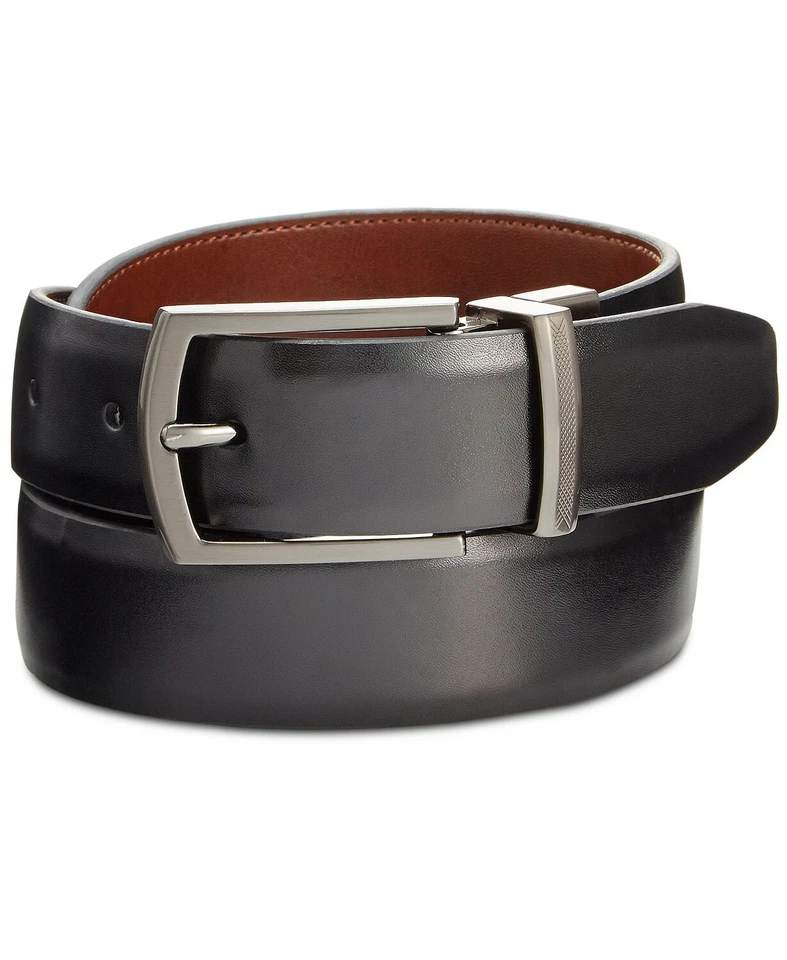 $145 Ryan Seacrest Hombre Marrón Negro Reversible Imitación Cuero Logo Hebilla Cinturón 34 Foto 1 de 1