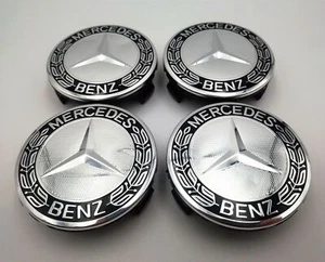 Set of 4 75MM Wheel Center Caps Hubcaps for Mercedes-Benz AMG Black Wreath - Picture 1 of 2