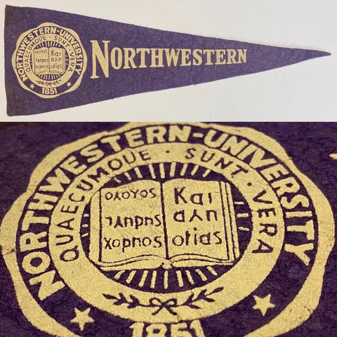1950s Northwestern Wildcats Evanston  Big 10 University Mini Pennant 3.25x9.5 IL Cover