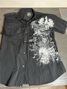 Vintage Y2K Machine Short Sleeve Button Down Men’s XL Cyber Grunge Pinstripe B7 - Picture 1 of 6
