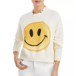 Pistola Eva Cropped Graphic Smiley Face Sweater S crew neck distressed grunge - Picture 1 of 9
