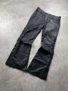 Vintage schwarze Schnürhose ausgestellt Leder Reißverschluss Rock Gothic Style Made in Italy - Bild 1 von 9
