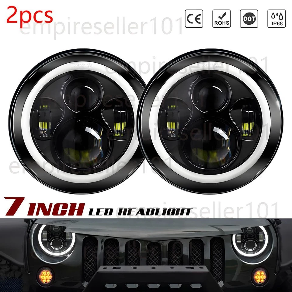 7inch Sealed Beam LED Headlights Halo For Dodge D100 D200 D300 W100 W200 Pickup - Image 1 of 4