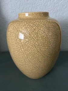 Antique Awaji Pottery Yellow Crackle Glaze Vase 1922-1939 Made In Japan XLNT!! - Picture 1 of 14