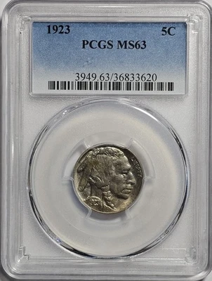 Moneda de 5c Buffalo Nickel 1923-P - PCGS MS63 Foto 1 de 4