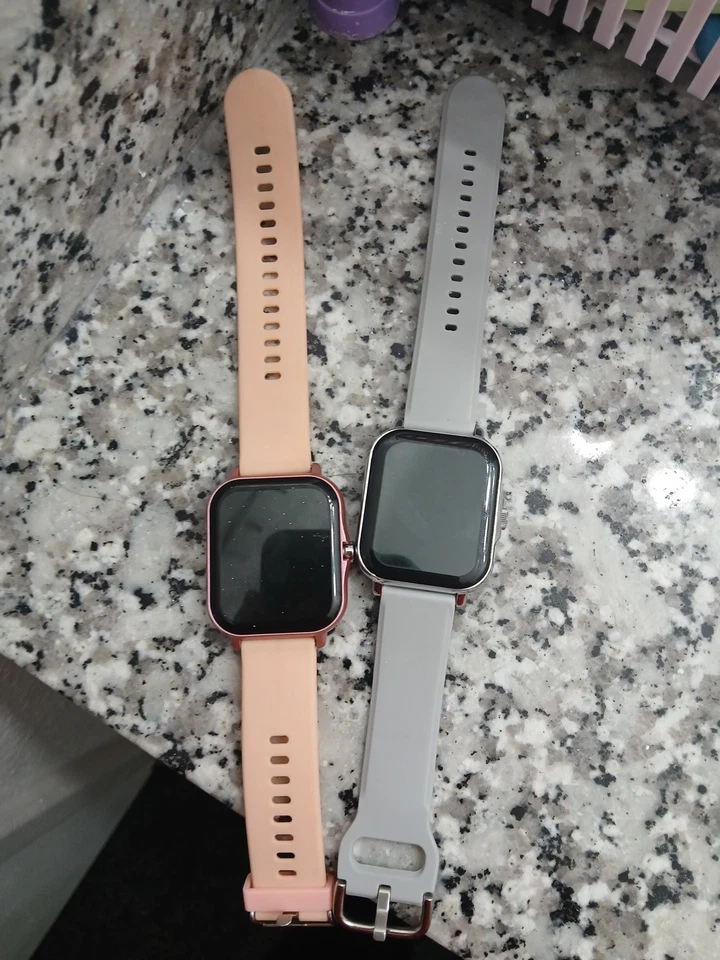 Smartwatch Set with Adjustable Silicone Bands, Touchscreen, Pink/Gray - Image 1 of 1