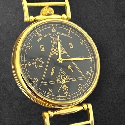 Vintage Watch Mechanical Masonic Wrist Molniya Molnja Rare Old Men Skulls Eye - Image 1 of 4