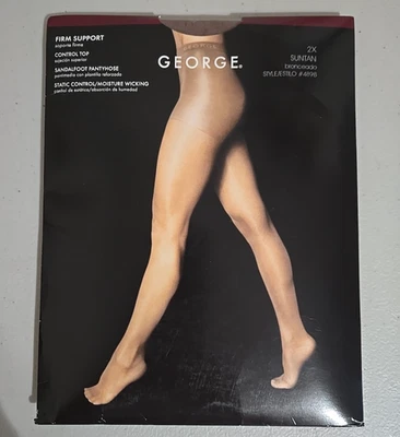 New Pkg George Size 2X Suntan Firm Support Control Top Pantyhose 4898 Sandalfoot - Image 1 of 4