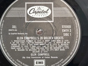 Glen Campbell - Twenty Golden Greats  LP 1976 Capitol Records UK Import VG+/Ex - Imagen 1 de 5