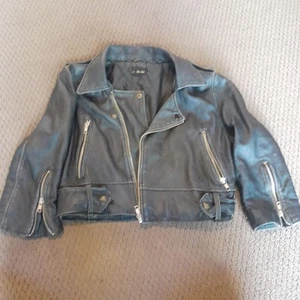 Crop Biker Leather Jacket Bardot Grunge Goth 90s Vintage Punk Studs Glam - Picture 1 of 23