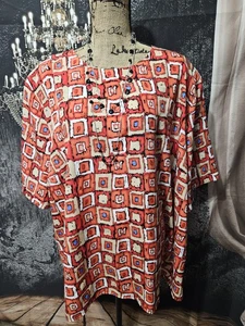 MAGGIE BARNES, DAMEN ORANGE/HELLBRAUN POLY KURZÄRMELIGE GEOMETRISCHE BLUSE, GRÖSSE 4X - Bild 1 von 7