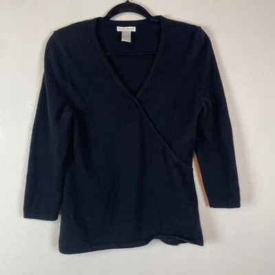 Suéter Top Daniel Bishop Negro 100% Cachemira Imitación Envoltura Estilo Cuello en V Para Mujer L Foto 1 de 4