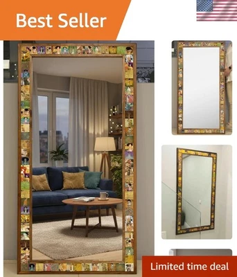 Compact 50x70cm Mosaic Stone Mirror with Wooden Frame - Decorative Functionality - Image 1 of 4