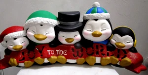 große leuchtende Keramik Pinguine "Freude an der Welt" Weihnachtsdekoration 15" x 7" - Bild 1 von 3