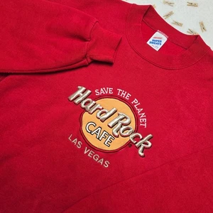 Vintage Hard Rock Cafe Las Vegas Sweatshirt Jerzees Red Save The Planet L - Picture 1 of 13
