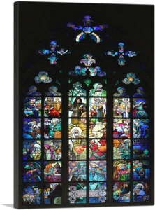ARTCANVAS Glass Window St. Vitus Cathedral Canvas Art Print by Alphonse Mucha - Picture 1 of 15