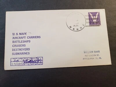 Escort Destroyer USS HANNA DE-449 Naval Cover 1956 Cachet - Image 1 of 2