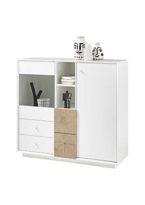 Highboard Schrank Kommode weiß matt Eiche Dekor Türen Schubladen Jamaik 122 cm - Bild 1 von 6