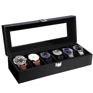 6 Slots Men Watch Box PU Leather Storage Watch Jewelry Display Organizer Case - Picture 1 of 13