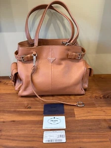 PRADA Vitelllo Daino Life W/ Side Pockets Large Tote Camello P - Picture 1 of 20