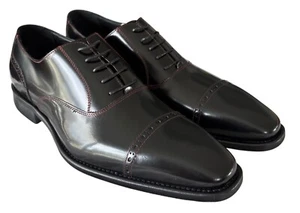 Paul Fredrick Mens US 10.5 M Black Leather Oxford Dress Shoes W Red Lace - Picture 1 of 11