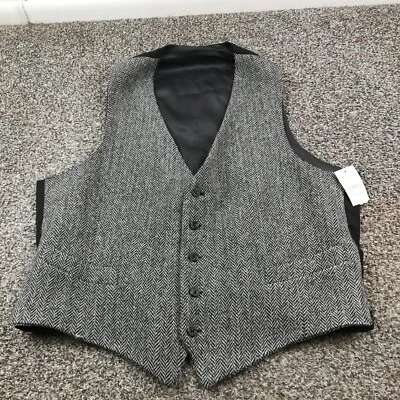 NWT Allen Edmonds Harris Tweed Wool Vest Waistcoat Herringbone Gray Mens 3XL - Image 1 of 4