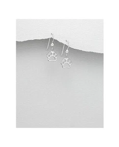 Cat or Dog Paw Print .925 Sterling Silver 8MM Dangle Earrings - Picture 1 of 1