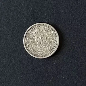 Rare 1917 1/4 Rupee British-India King George V & Emperor Vintage Silver KM#518 - Bild 1 von 7