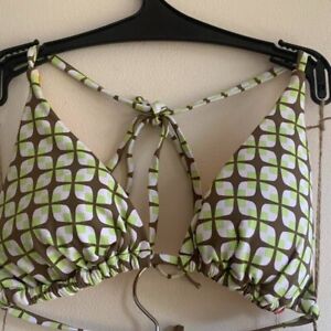 Triangle Bikini Top Size 8 Echo New York   - Taupe & Green Retro Print