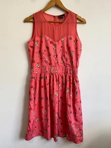 Yumi Dress Women Size 12 Pink Sheer Animal Print Zip Sleeveless Round Neck Lined - Bild 1 von 14