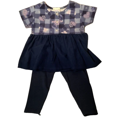Vintage Little Lass Outfit Youth Girl Size 24 Mo Blue Checker Heart Shirt Pants - Image 1 of 4