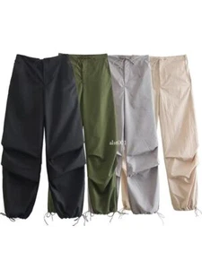 Women Fashion Parachute Cargo Pants Vintage Jogging Trousers High Elastic Waist - Picture 1 of 33