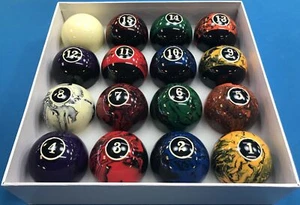 New Black Marble Swirl Pool Table / Billiard Balls Set 2 1/4" Reg Size & weight - Picture 1 of 3