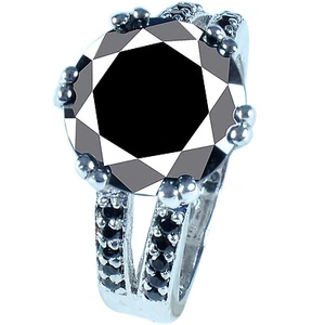 6.53 Ct Black Color Round Diamond Moissanite 925 Silver Engagement Ring Size 7.5 - Picture 1 of 2
