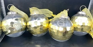 Ball Ornament Hammered Gold Stripe Kugel Style Set Of 4 Honeycomb - Picture 1 of 7
