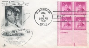 975  3c  WILL ROGERS - AC - Plate block of 4 - Picture 1 of 1