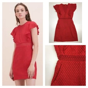 Maje rot Herz Stickerei Roucoul Spitze Flatterärmel Minikleid Damengröße 1 - Bild 1 von 13