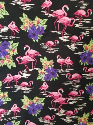 Flamingo Road By Marcus Brothers Textiles Purple Hybiscus on Black 38" x 42" - Image 1 of 3