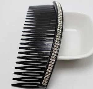 2 Black Clear Crystal Rhinestone Plastic Large Hair Clips Side Combs Pin 125mm - Picture 1 of 4