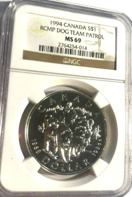 1994 Canada $1 RCMP Dog Team Patrol NGC MSS69-Mirrors all around-.925 Silver - Image 1 of 4