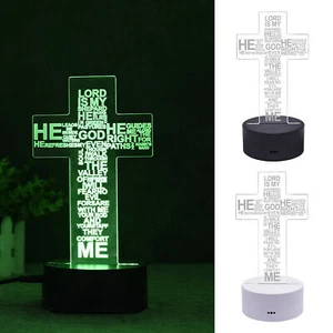 Jesus Cross 3D LED Night Light For Xmas Room Decor Gifts Desk Lamp Nightlight - Picture 1 of 12