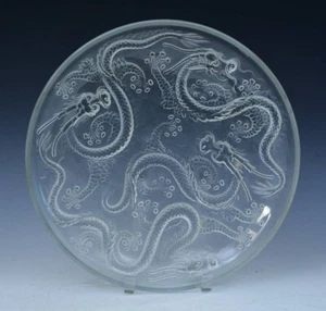 Verlys France Art Deco Dragon Glass Charger / Low Bowl, Signed 14" diameter - Picture 1 of 3