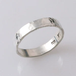 Ring Sterlingsilber recycelt handgefertigt, geschmiedet & gehämmert 4 mm Größen G-Z - Bild 1 von 11