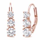 2 4 9 Ct 3 Stone Round Cut Past Present Future Drop Earrings 14K Rose Gold