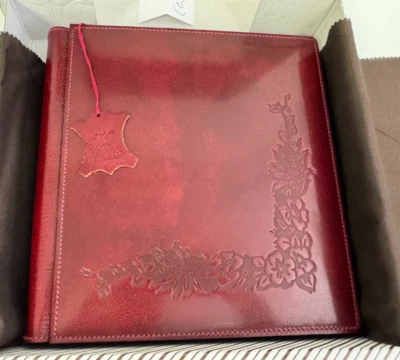 Vero Cuoio Hand Crafted Leather Photo Album Italian 9.5x9" Tooled Red Floral - Image 1 of 4
