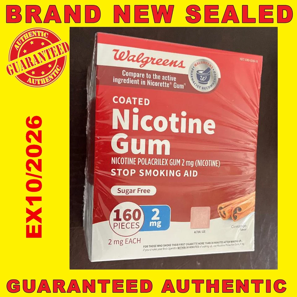 WALGREENS NICOTINE GU M 4MG CINNAMON 160 PCS-BIG BO MG SQUARE-FRESH 10 2025