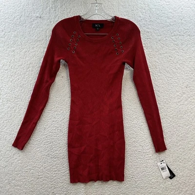 Vestido Suéter BCX Manga Larga Con Cordones Hombros Rojo Corto Para Mujer Talla M Nuevo con Etiquetas Foto 1 de 4